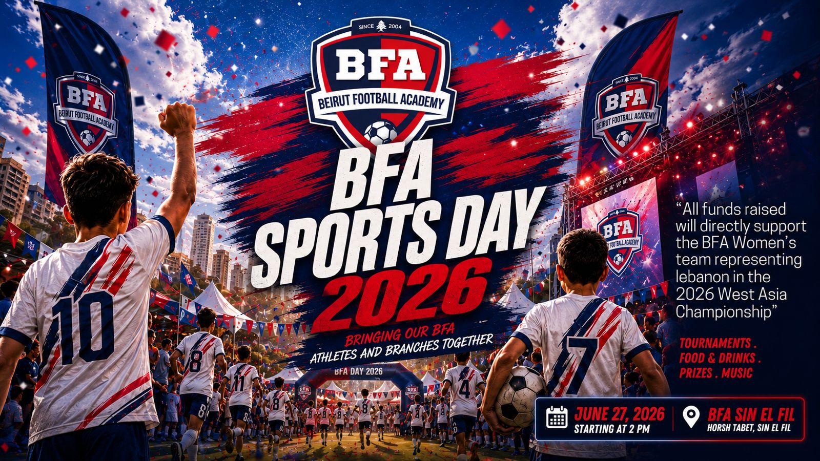 BFA Sports Day 2026 — Saturday 27 June, BFA Sin el Fil, 2 to 8 PM